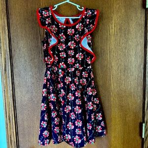 Floral sleeveless dress for girls with ruffle size 8 Navy and Red